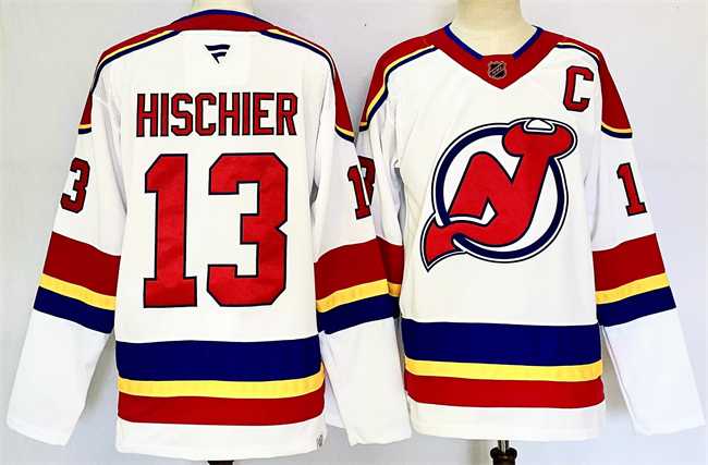 Men%27s New Jersey Devils #13 Nico Hischier White 2024-25 With C Patch Stitched Hockey Jersey->nashville predators->NHL Jersey